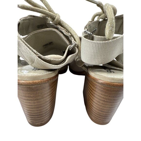 Sorel Beige Lace-Up Block Heel Sandals Size 9 For Women Leather Fabric - Picture 5 of 9